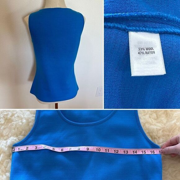 St John Knit Top size S Havana Blue Santana Wool Rayon - Picture 3 of 3